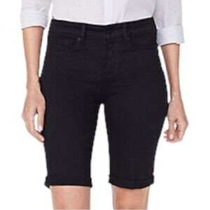 NYDJ Briella Black Denim Roll Cuff Snap Fly Long Bermuda Shorts Women’s Size 00